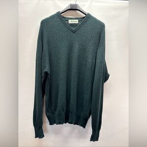 Barbour Men’s Sweater Pullover Jumper V-Neck Green Scotland Sz XL (48) Lambswool